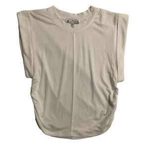 POOF! NEW YORK SHORT SLEEVE CROP TOP/ Cream Colour, Size Medium